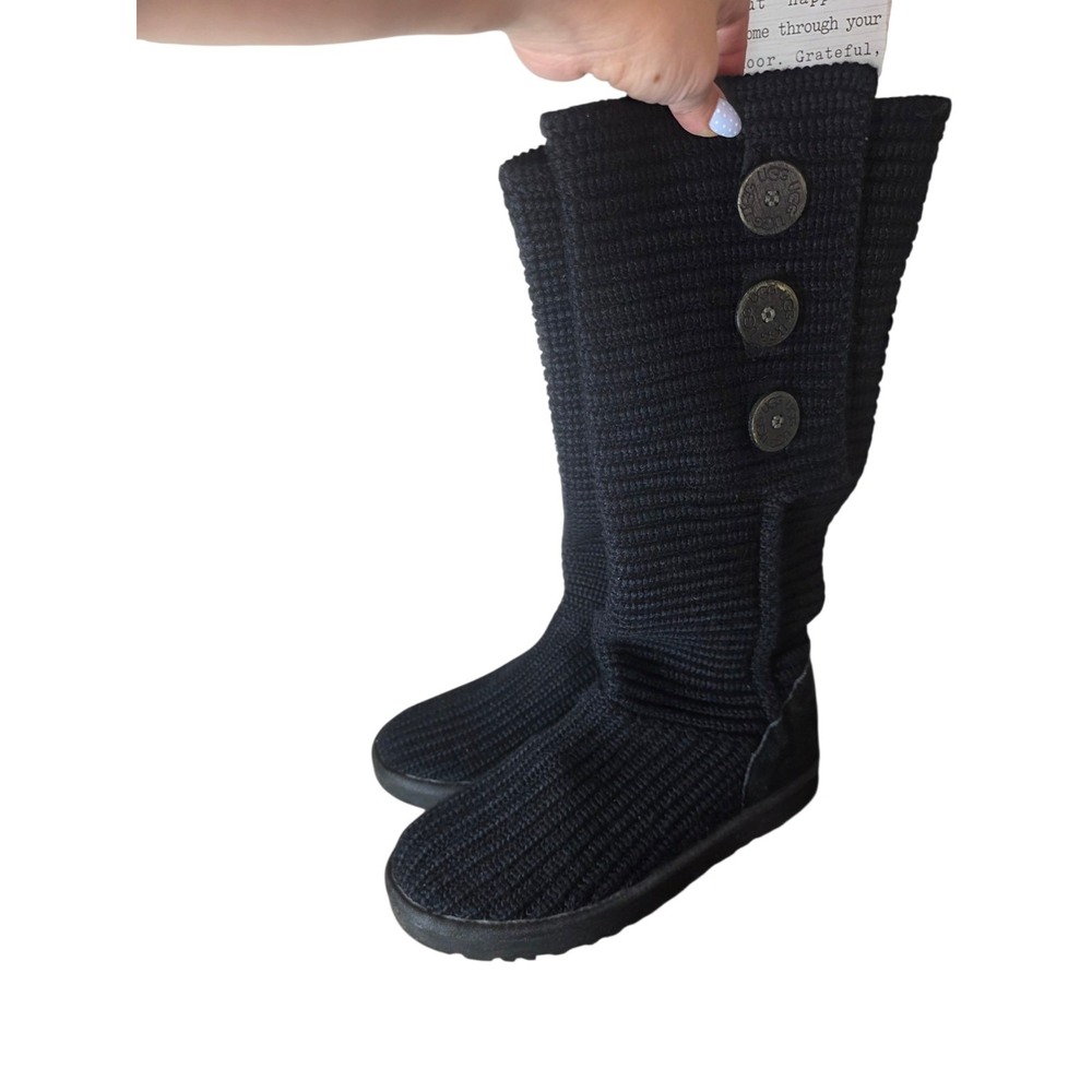 UGG Cardy Black Knit Sweater Boots Triple Button Women's US 10 EU 41